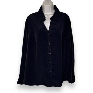 Vintage Penmans Plus Embroidered Collar Placket Long Sleeve Black Top Women 3X